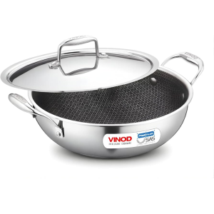 Vinod SAS Pro 22cm Triply Stainless Steel Kadai – HexaShield Non-Stick, Induction & Gas Compatible, 1.8L