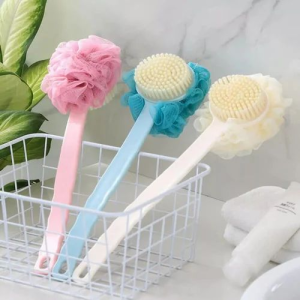 2-in-1 Long Handle Bath Body Brush | Exfoliating Back Scrubber with Loofah & Bristles