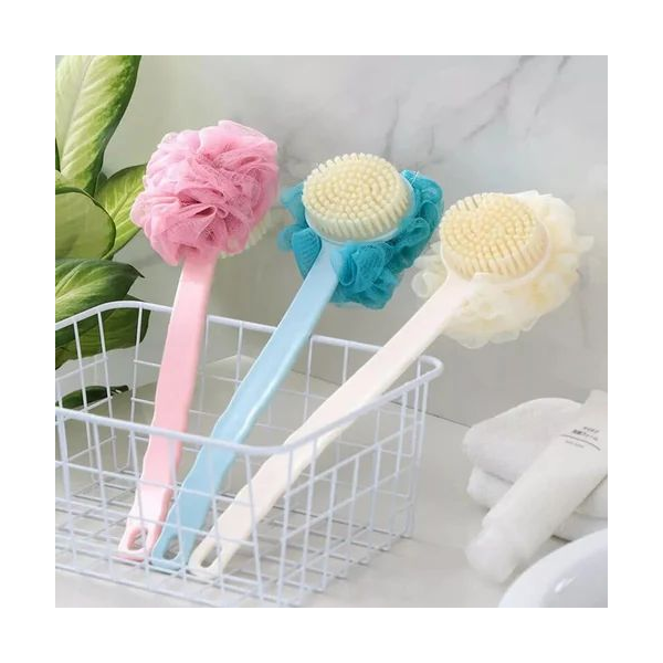 2-in-1 Long Handle Bath Body Brush | Exfoliating Back Scrubber with Loofah & Bristles