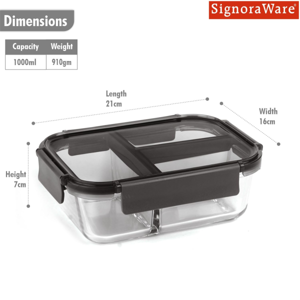 SignoraWare Slim Glass Lunch Box – 3 Partitions