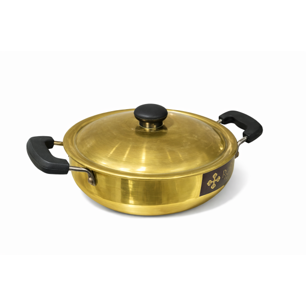 Brass Kadai Cooking Pot – brass kadhai with  rubber handles and a matching lid