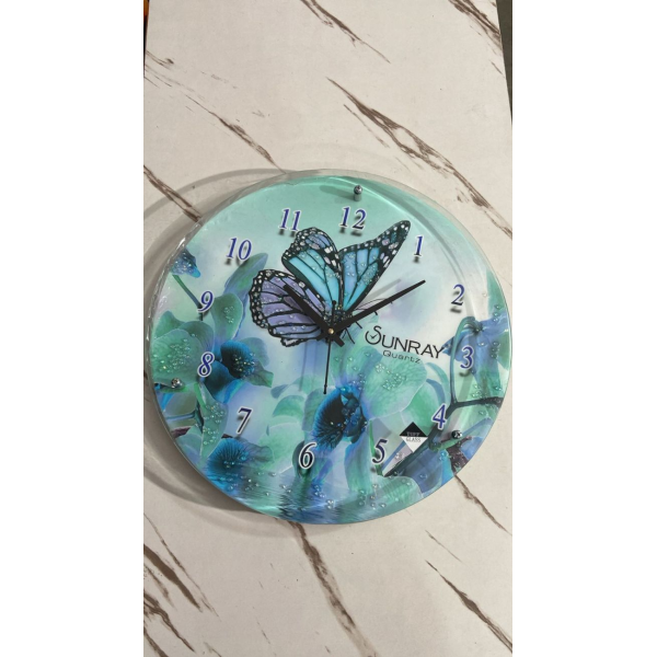 Sunray Quartz Butterfly Wall Clock – Decorative Analog Wall Clock with Toughened Glass
