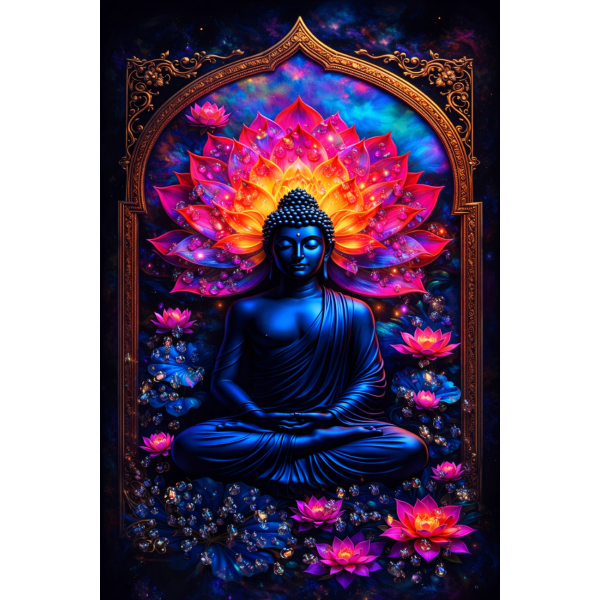 Lord Buddha Sparkle Digital Wall Art – Framed Canvas Print