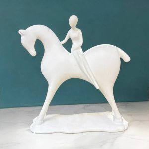 Modern White Resin Horse Rider Statue – Home Décor