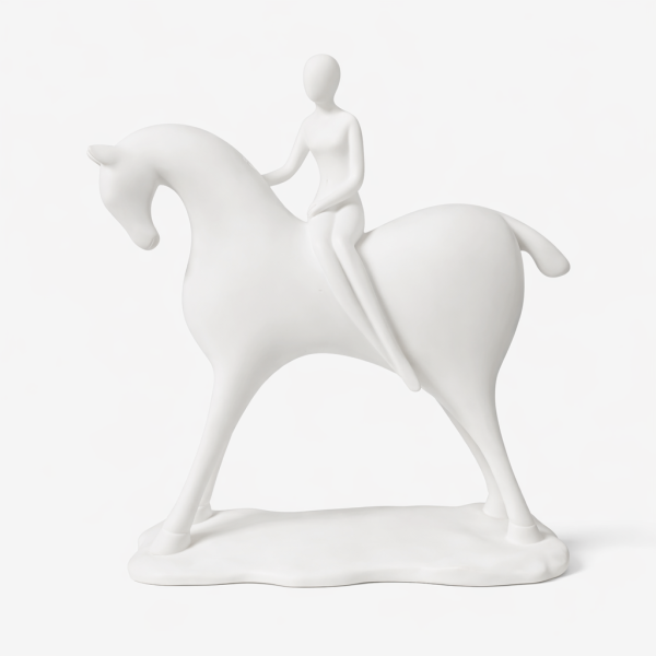 Modern White Resin Horse Rider Statue – Home Décor