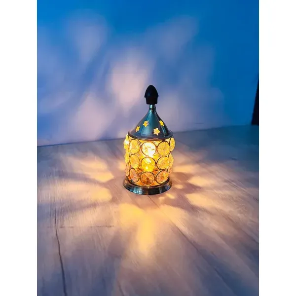 Diamond Crystal Akhand Diya Decorative Brass Crystal Oil Lamp | Puja Diya