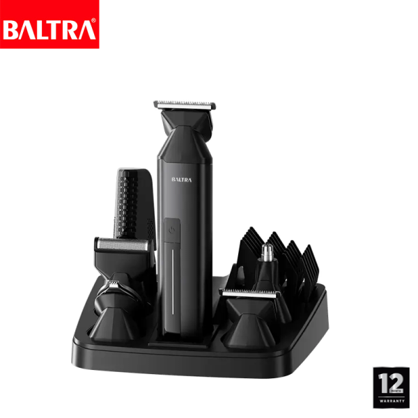 BALTRA Multi Grooming Set | Martin | 1200 mAh lithium battery | One touch ON/OFF | With racking stand | Includes shaver, nose trimmer, T blade & U blade | Type C charging cable | Cold aluminium touch body | Waterproof IPX6