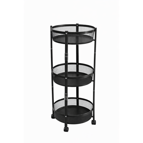 3‑Tier Round kitchen Metal Folding Rolling Cart