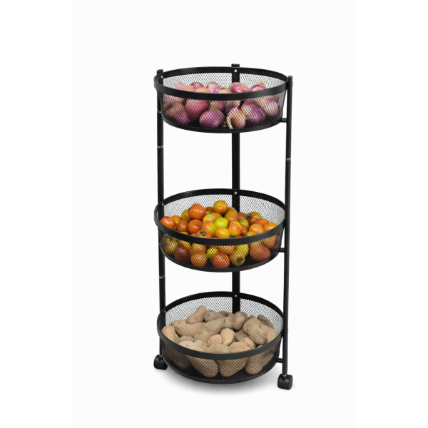 3‑Tier Round kitchen Metal Folding Rolling Cart