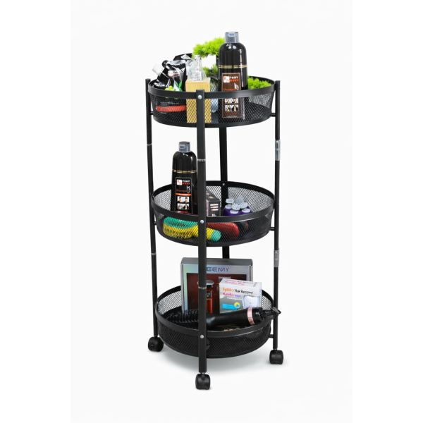 3‑Tier Round kitchen Metal Folding Rolling Cart