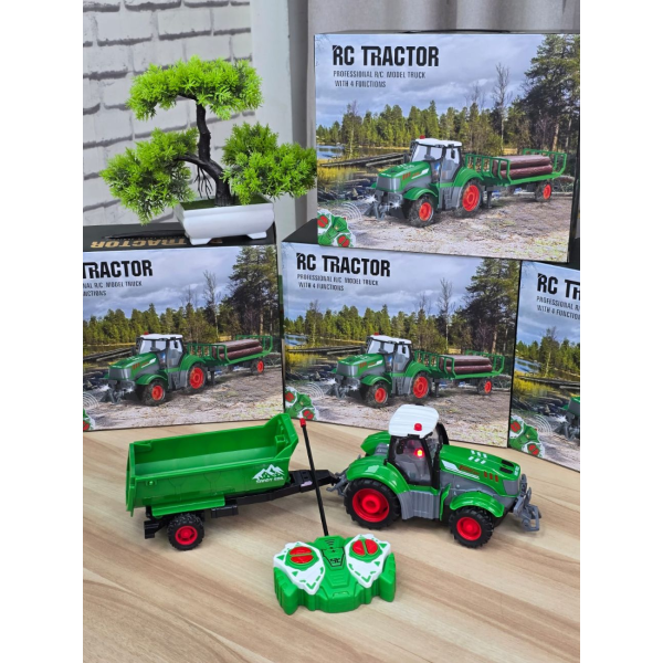 Rechargeable remote control 1:24 scale farm tractor truck with trailer