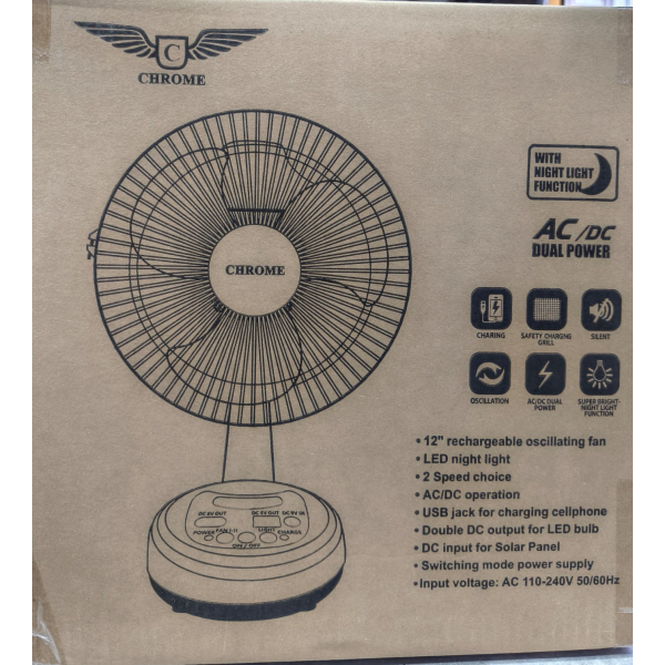 CHROME Rechargeable Oscillating Fan – 12