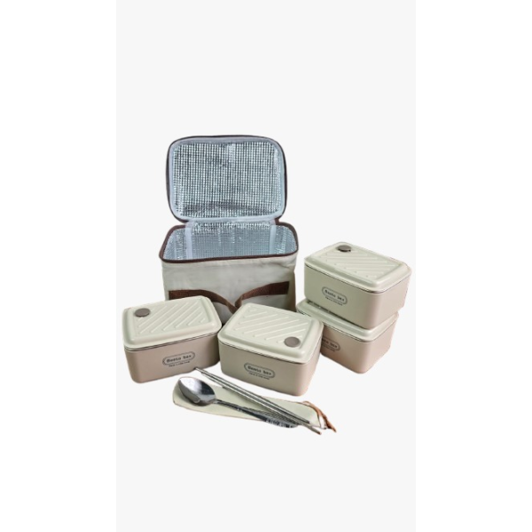 4 Container Lunch Box with Lid Leakproof Lunchbox with Folding Handle Dishwasher-Safe for Kids Students Adults