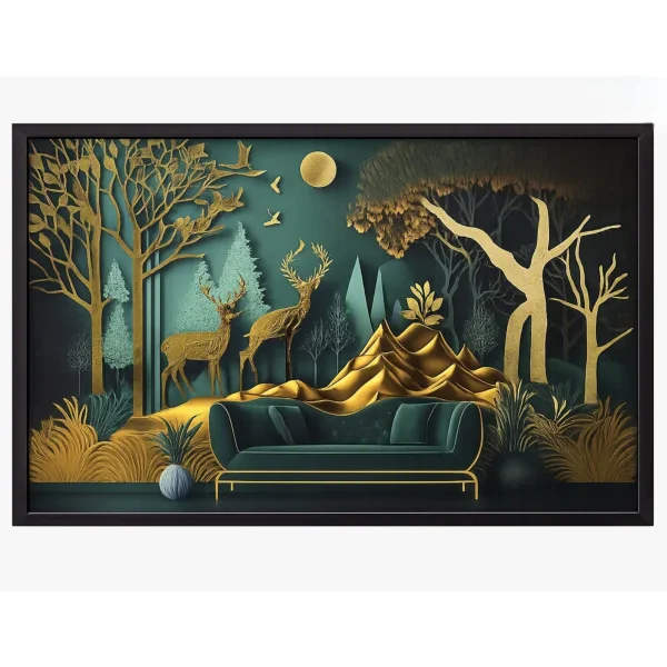 Golden Deer Forest Wall Art