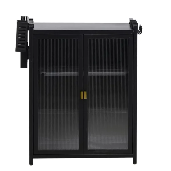 Black Metal Kitchen Cabinet with Ribbed Doors