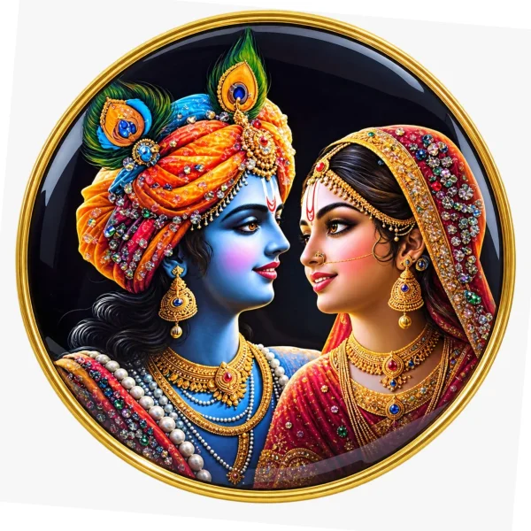 Radha Krishna Crystal Round Wall Art 18*18 inch