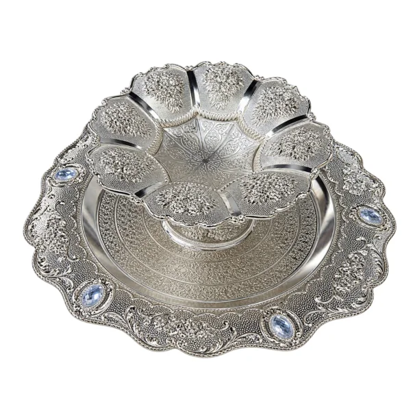Traditional Gold-Coated Silver Tika Thali Set for Dashain & Tihar - Puja Plate 