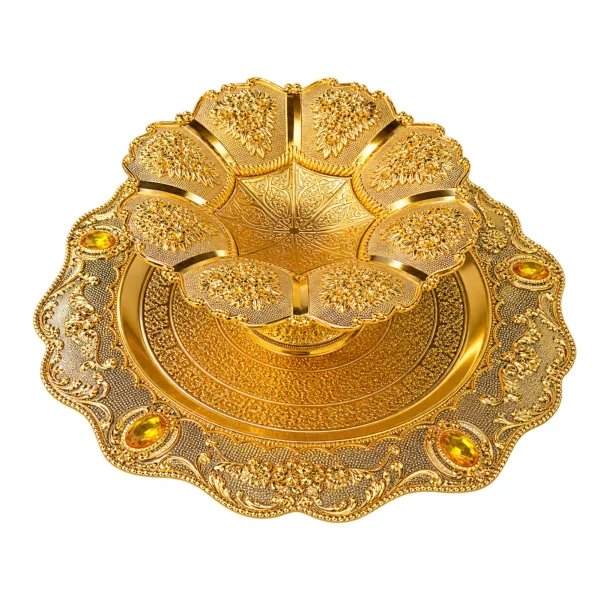 Traditional Gold-Coated Gold Tika Thali Set for Dashain & Tihar - Puja Plate 